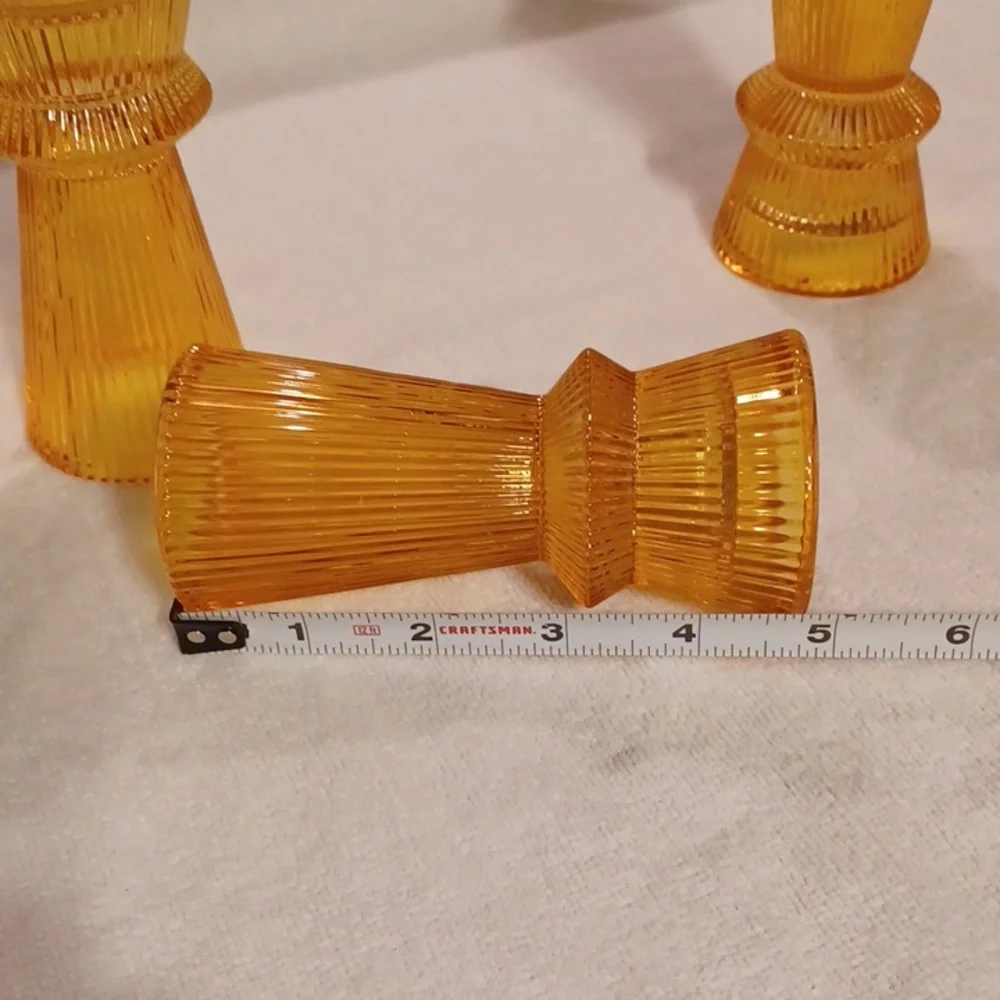Amber Glass Candle Holders Set, Set Of 3 Heavy Glass